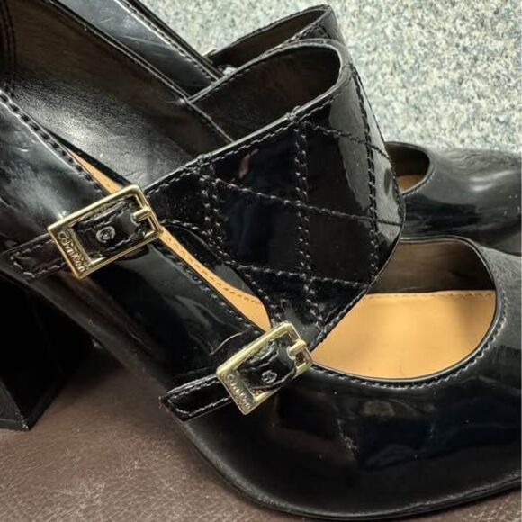 Calvin Klein size 11 Carlena Monk Strap Mary Jane Pumps Shiny Black Patent - Picture 3 of 5